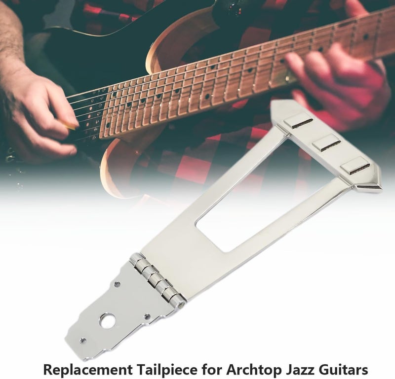 Domofa 6 String Trapeze Tailpiece Bridge Tailpiece for Jazz Archtop Semi-Hollow Guitar Replacement Parts (Chrome) - Image 4